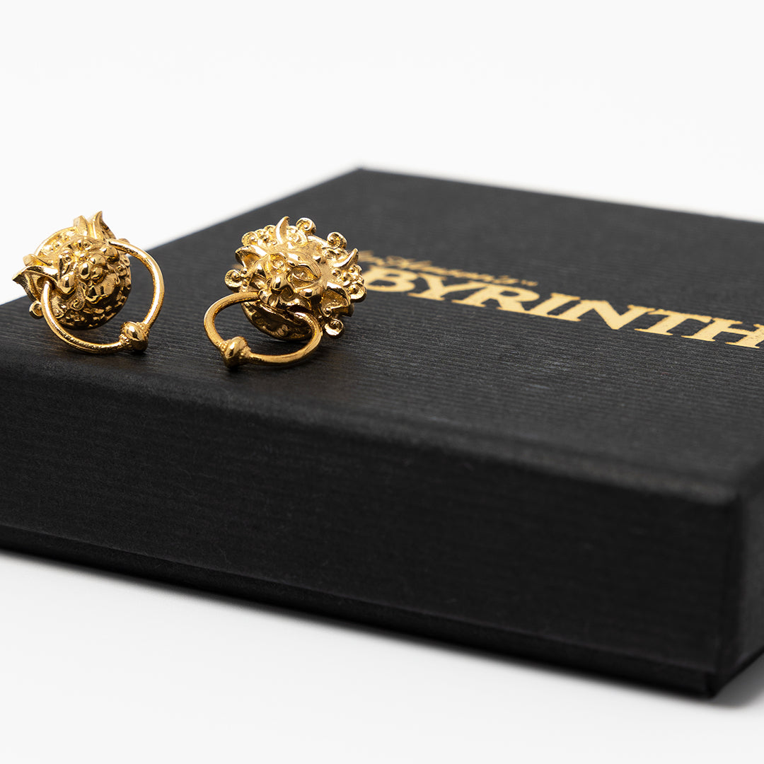 Licensed To Charm Labyrinth Door Knocker Earrings – Gift Box Packaging with Labyrinth in gold