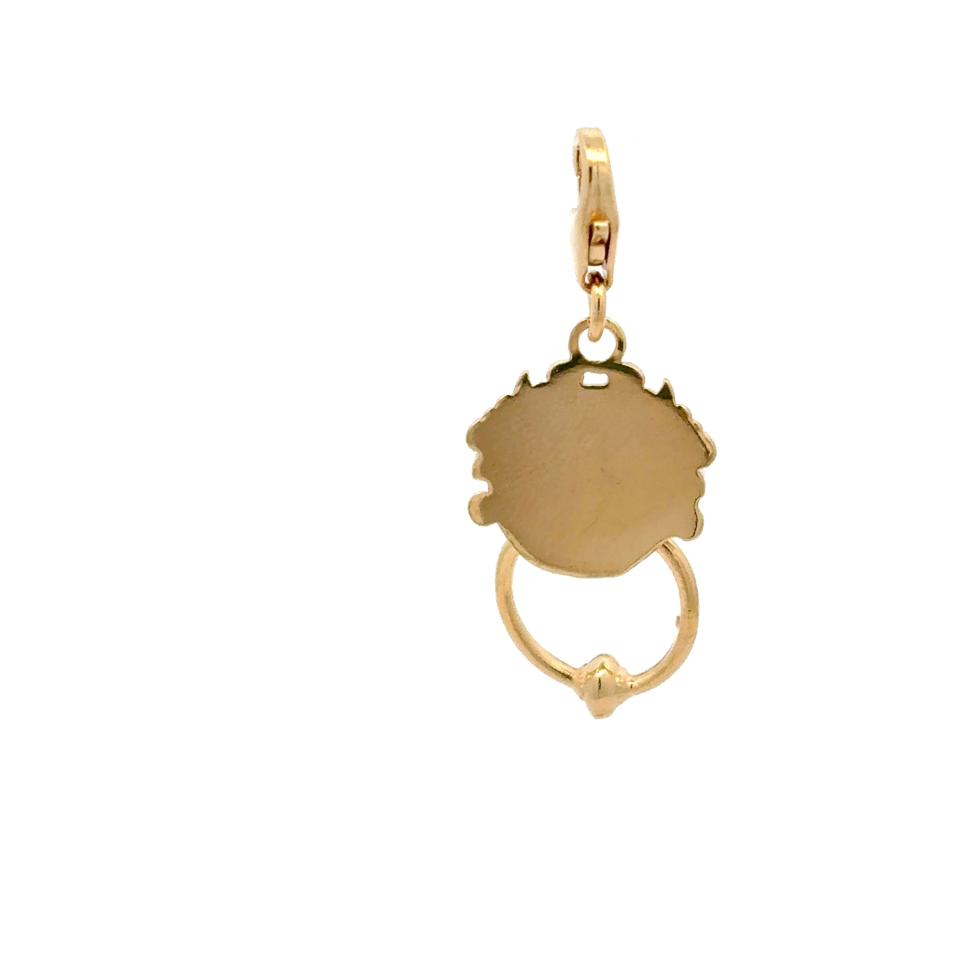 Licensed To Charm gold vermeil Labyrinth Left Door Knocker Charm – close-up of the secure clip-on clasp and oxidised detailing that enhances the character’s expression.