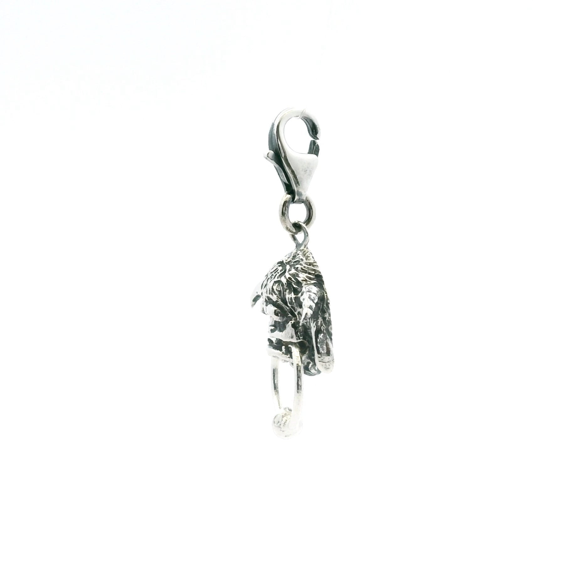 Licensed To Charm Labyrinth Ludo clip-on charm in sterling silver showing side view, handmade in the UK, officially licensed Jim Henson jewellery gift.