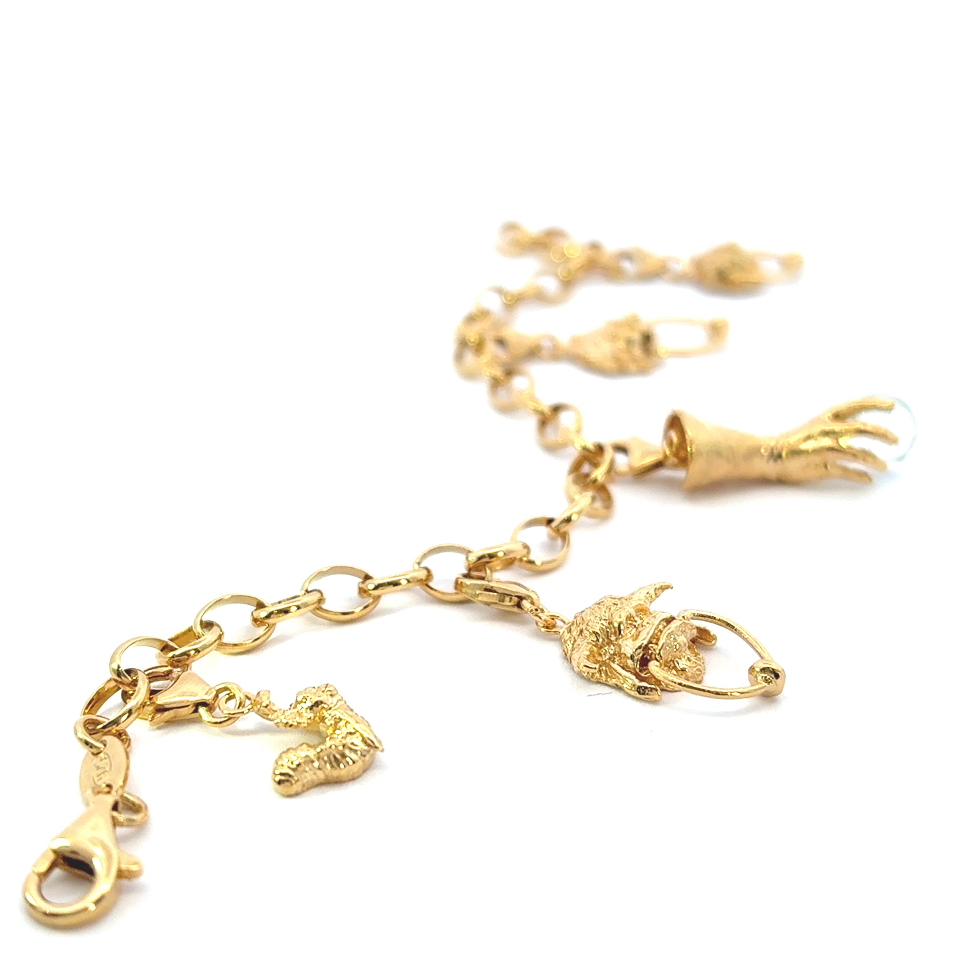 Licensed To Charm gold vermeil Labyrinth Ludo Charm – styled on a bracelet, showing the charm’s heartwarming character details and polished gold finish.
