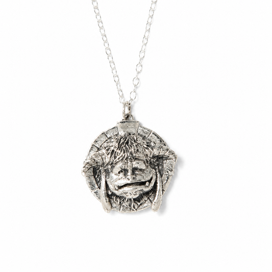 Licensed To Charm Labyrinth Ludo Necklace in sterling silver front handmade UK jewellery gift inspired by Jim Henson’s film.