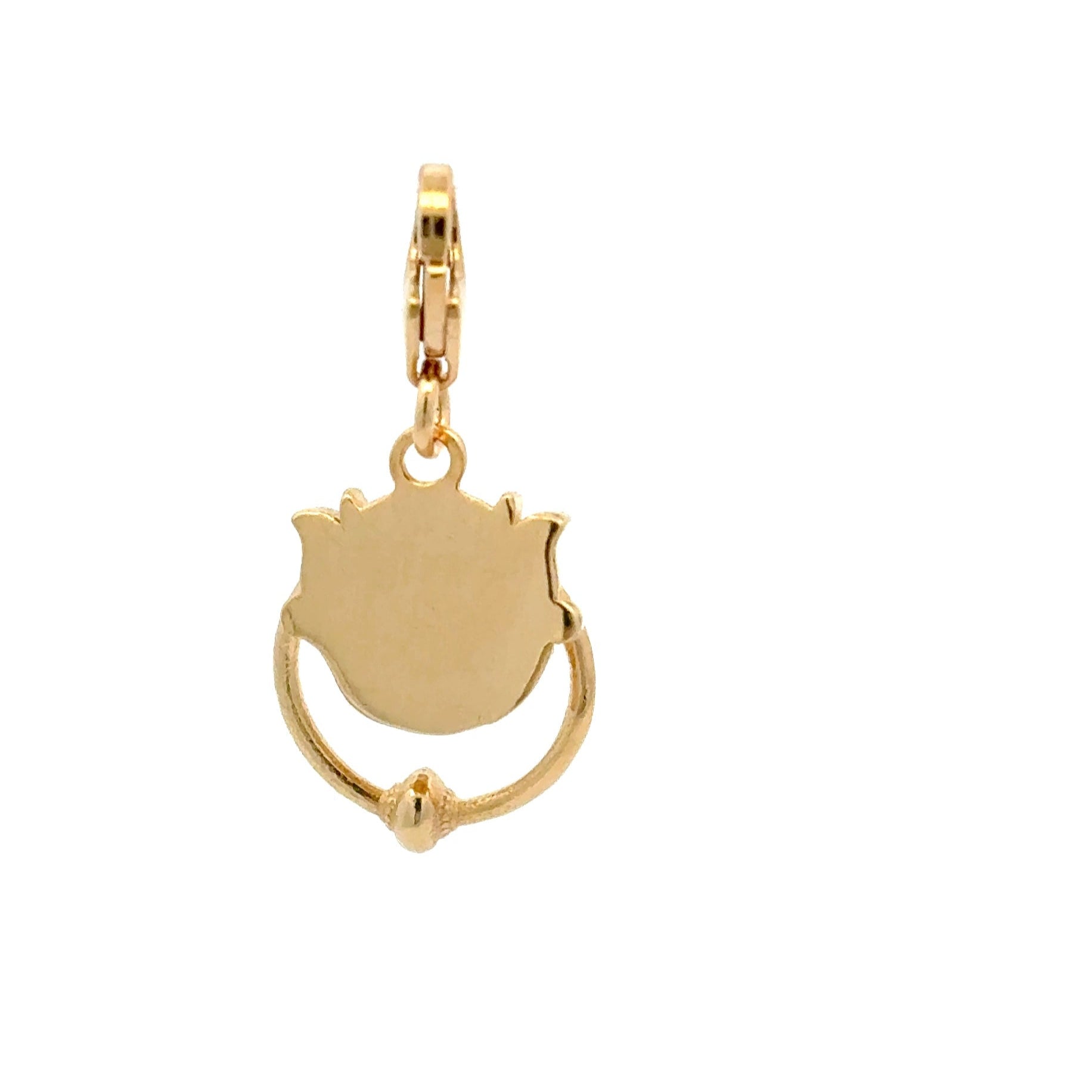 Licensed To Charm gold vermeil Labyrinth Right Door Knocker Charm – close-up of the secure clip-on clasp and oxidised finish that enhances the details.