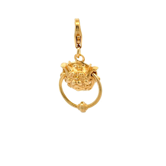 Licensed To Charm gold vermeil Labyrinth Right Door Knocker Clip-On Charm – front view showing the character’s expressive face and signature movable ring detail.