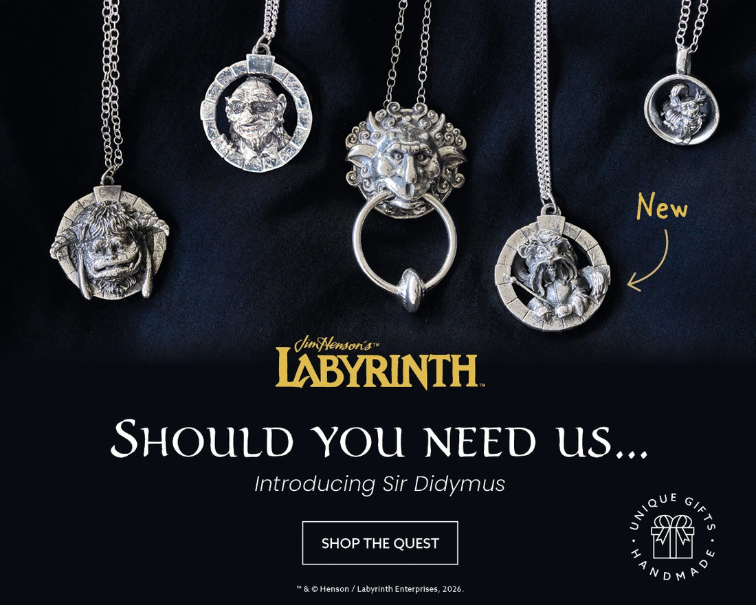Official Labyrinth jewellery collection by Licensed To Charm featuring Sir Didymus necklace, handmade in the UK in sterling silver and bronze