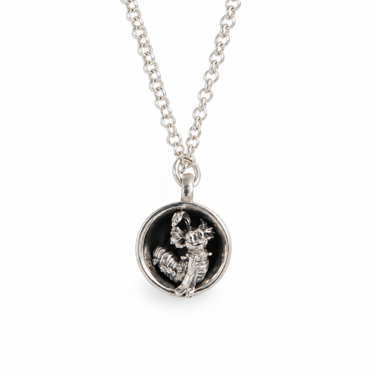 Labyrinth Worm in a Cup sterling silver character necklace with oxidised details
