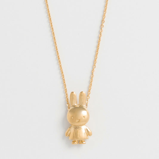 Licensed To Charm Miffy Body Charm Necklace in 18ct gold vermeil, featuring a 3D Miffy in her classic pose. A whimsical gift for Miffy fans and rabbit lovers