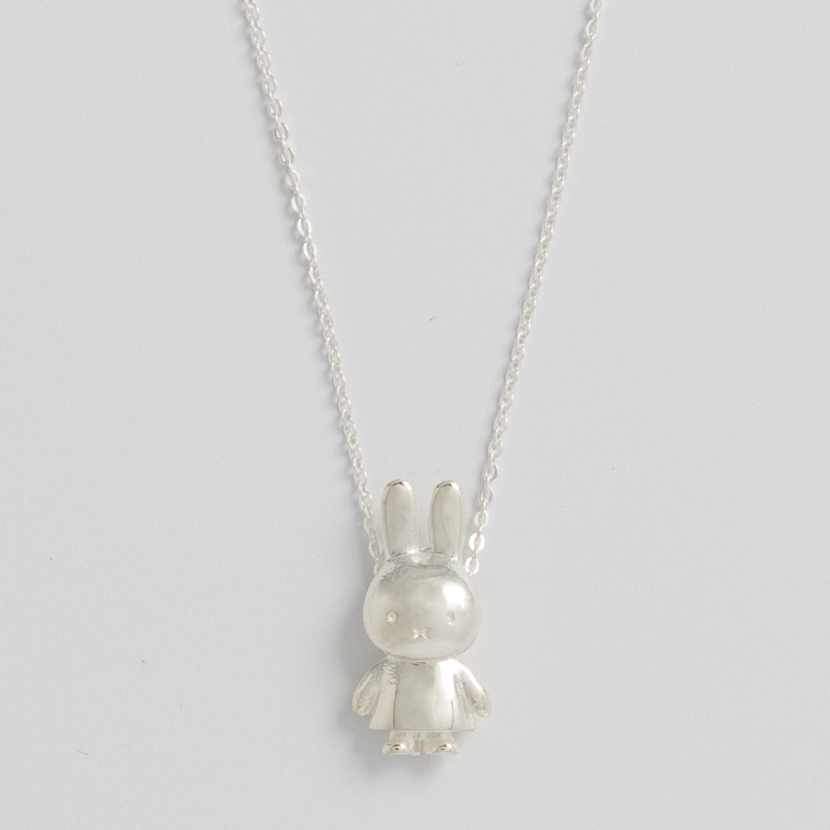 Miffy Body Charm Necklace in sterling silver, featuring a 3D Miffy in her classic standing pose. A charming gift for Miffy fans and rabbit lovers.
