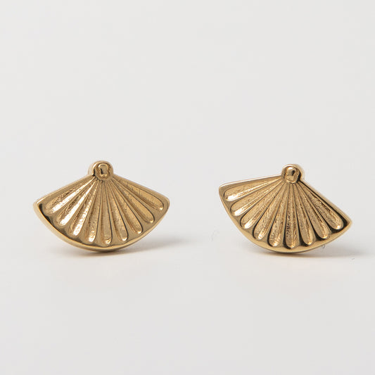 Close-up of Miffy Fan Stud Earrings in 18ct Gold Vermeil, featuring Miffy’s face within a fan-shaped design with intricate details.