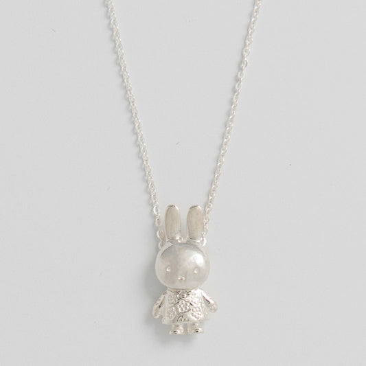 Licensed To Charm Miffy Flower Body Necklace in sterling silver, featuring a 3D Miffy charm with a delicate flower design. A charming gift for Miffy fans