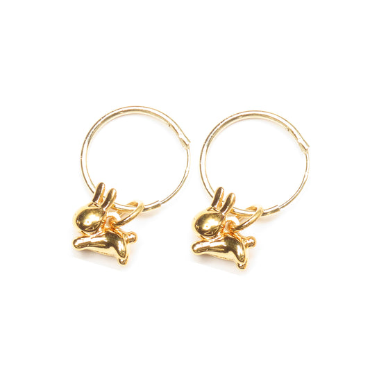 Licensed To Charm Miffy Leaping Rabbit Hoop Earrings in 18ct gold vermeil, handmade in the UK, officially licensed Miffy jewellery gift.