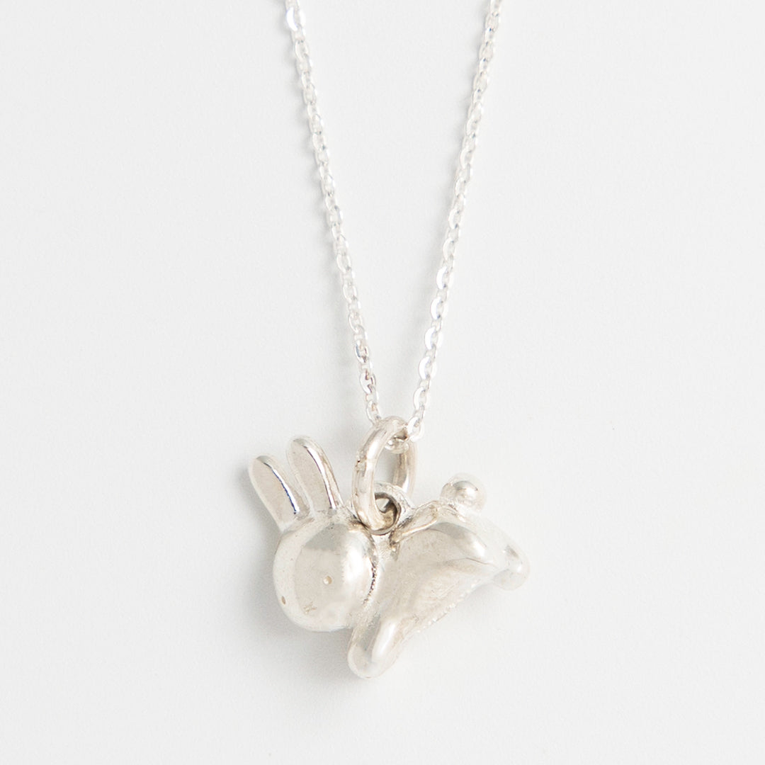 Close-up of Miffy Leaping Rabbit Necklace, sterling silver, officially licensed jewellery by Licensed To Charm