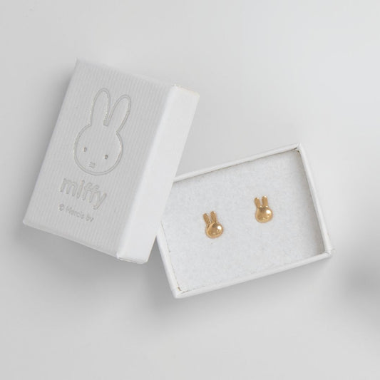 Licensed To Charm Miffy Mini Head stud earrings in 18ct gold vermeil, handmade in the UK, officially licensed Miffy jewellery gift.