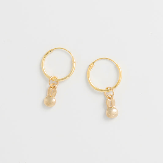 Licensed To Charm Miffy Mini Head Hoop Earrings in 18ct gold vermeil, featuring delicate Miffy head charms. A charming gift for Miffy fans and rabbit lovers.