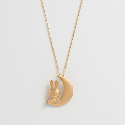 Licensed To Charm Miffy Moon Necklace – close-up of Miffy sitting on crescent moon