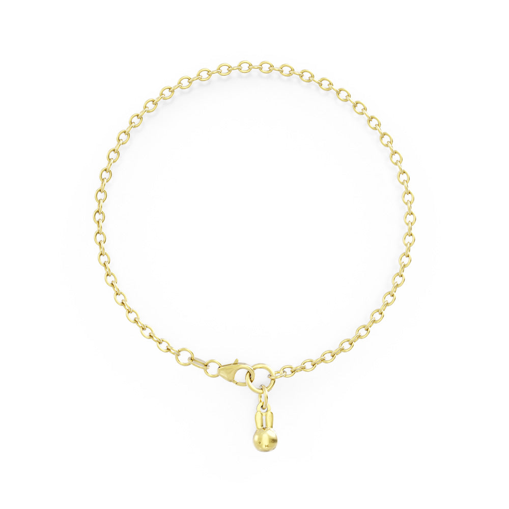 Miffy Single Charm Bracelet in 18ct gold vermeil, featuring Miffy’s iconic head charm on a delicate gold chain. A charming gift for Miffy fans and rabbit lovers.