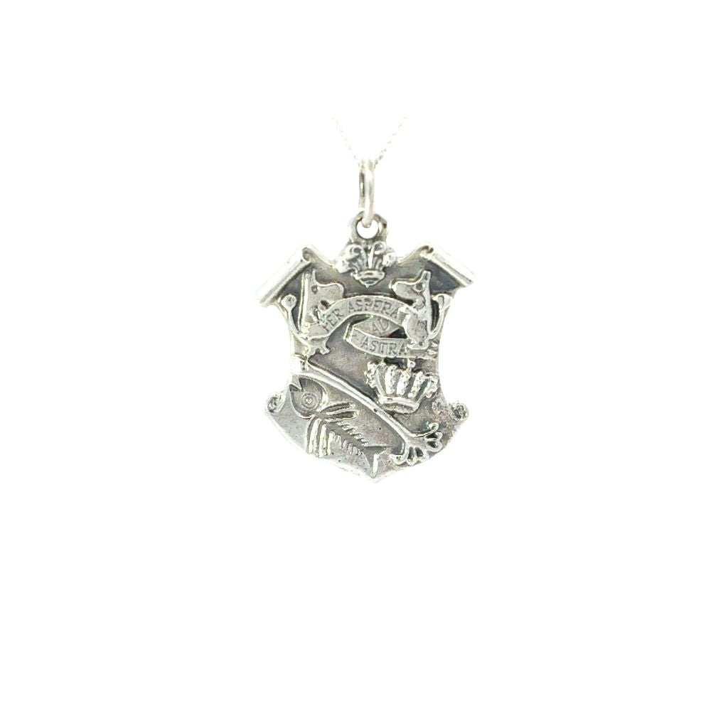 Licensed To Charm sterling silver Moomin Crest pendant necklace with engraved crest and the motto Per Ardua ad Astra.