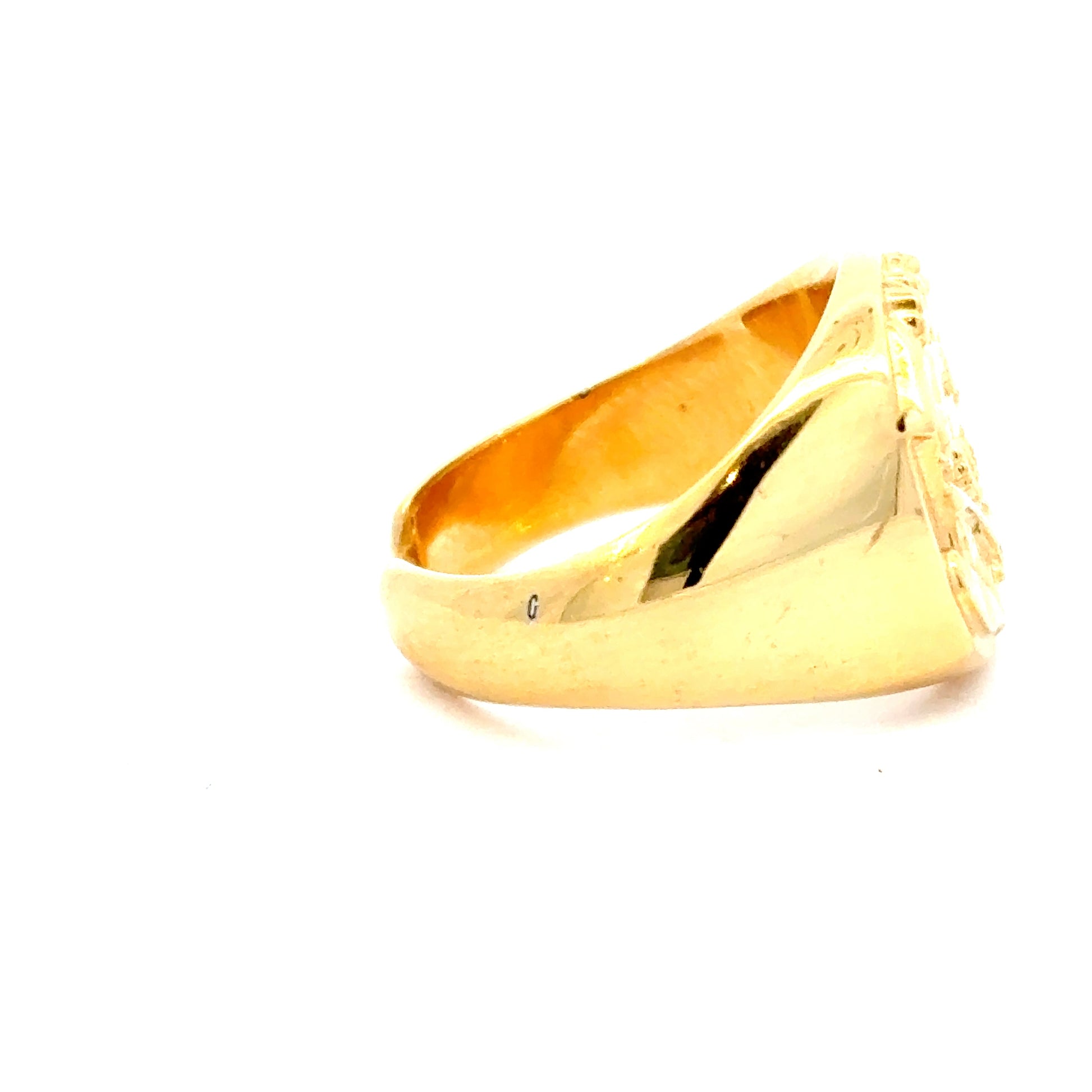 Licensed To Charm Moomin Crest signet ring in 18ct gold vermeil photographed from the side showing polished band