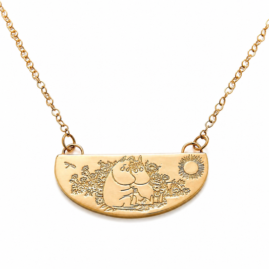 Licensed To Charm Moomin Friends Among Flowers Necklace in 18ct gold vermeil featuring Moomintroll and Snorkmaiden among flowers