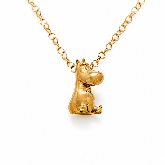 Officially licensed Moomin Snorkmaiden necklace in 18ct gold vermeil, handmade in the UK by Licensed To Charm with a detailed character pendant on a gold chain.