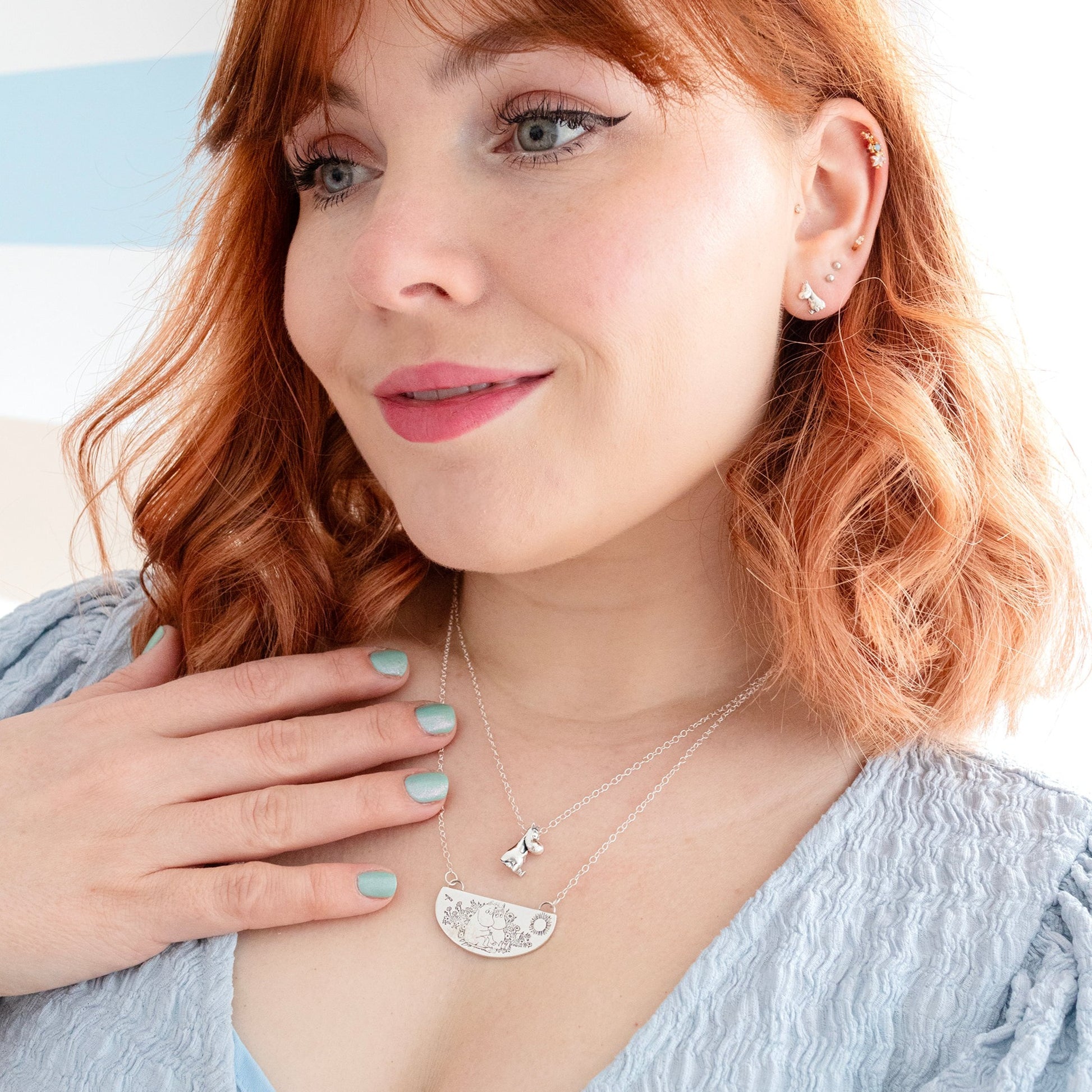 Licensed To Charm Moomin Snorkmaiden necklace in sterling silver on model