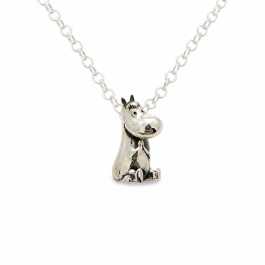Official Moomin Snorkmaiden necklace in sterling silver, handmade by Licensed To Charm with detailed character pendant on a silver chain.