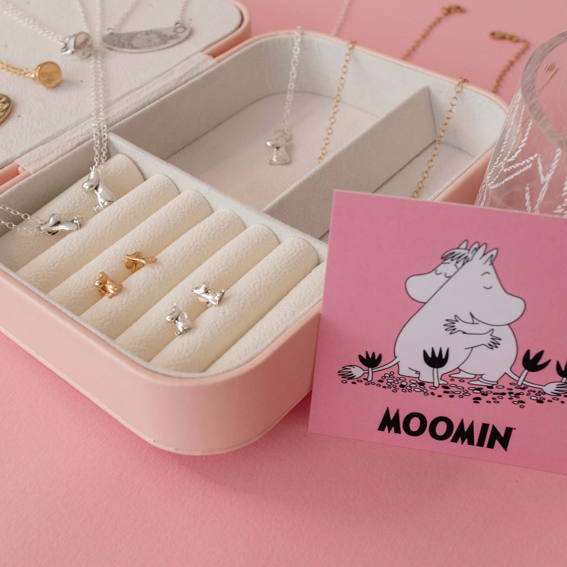 Licensed To Charm Moomin Stud Earrings in jewellery box with branded packaging