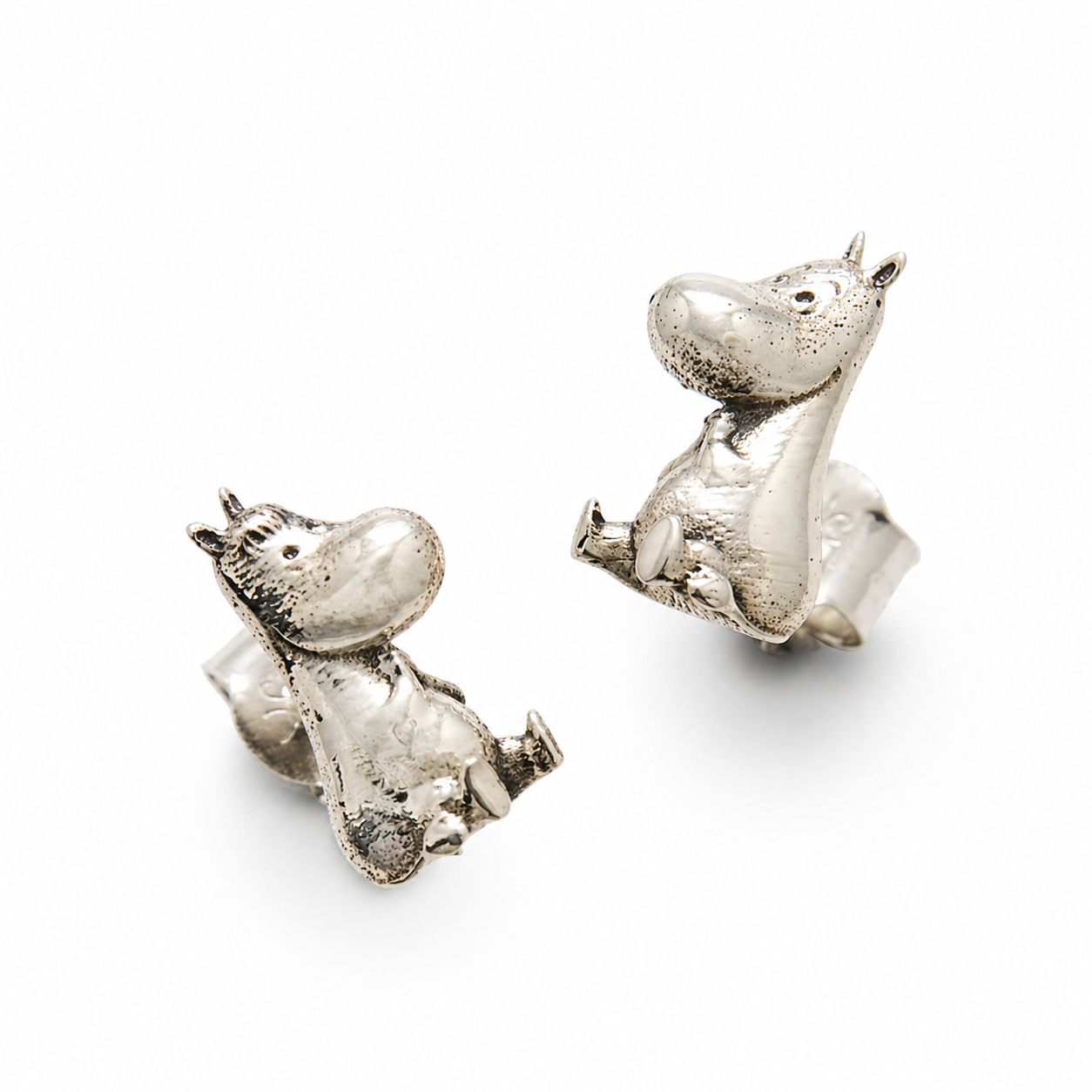 Moomin Snorkmaiden & Moomintroll Stud Earrings in sterling silver, featuring charming details. Handcrafted and officially licensed.
