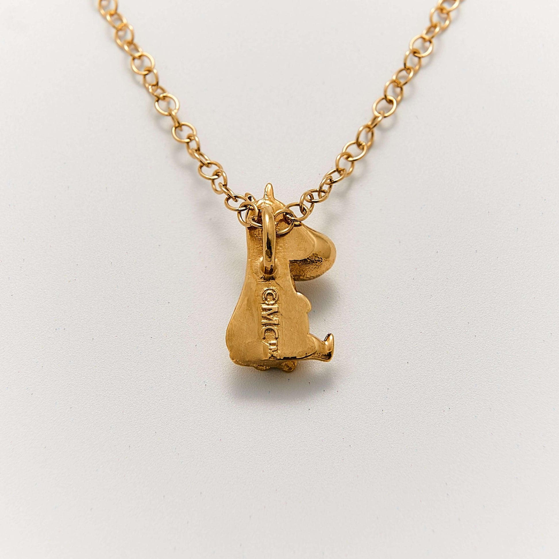 Close-up of the Licensed To Charm Moomintroll Necklace in 18ct gold vermeil