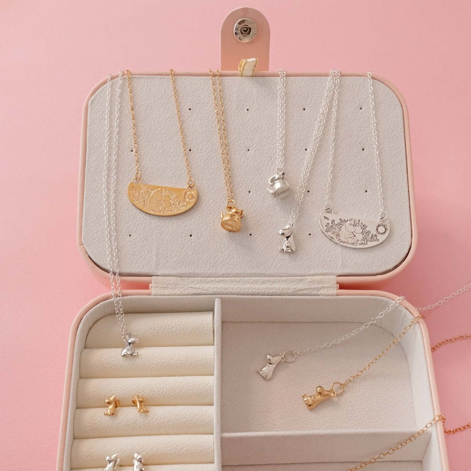Licensed To Charm Moomintroll Necklace in 18ct gold vermeil displayed in Moomin packaging