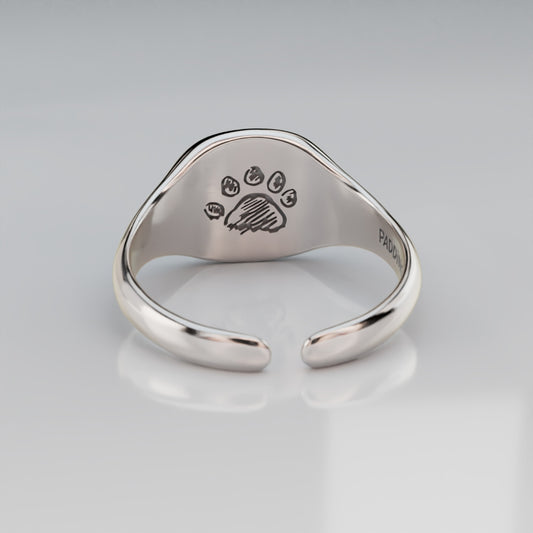 Licensed To Charm adjustable Paddington Bear sterling silver signet ring, handmade jewellery with hidden paw design.