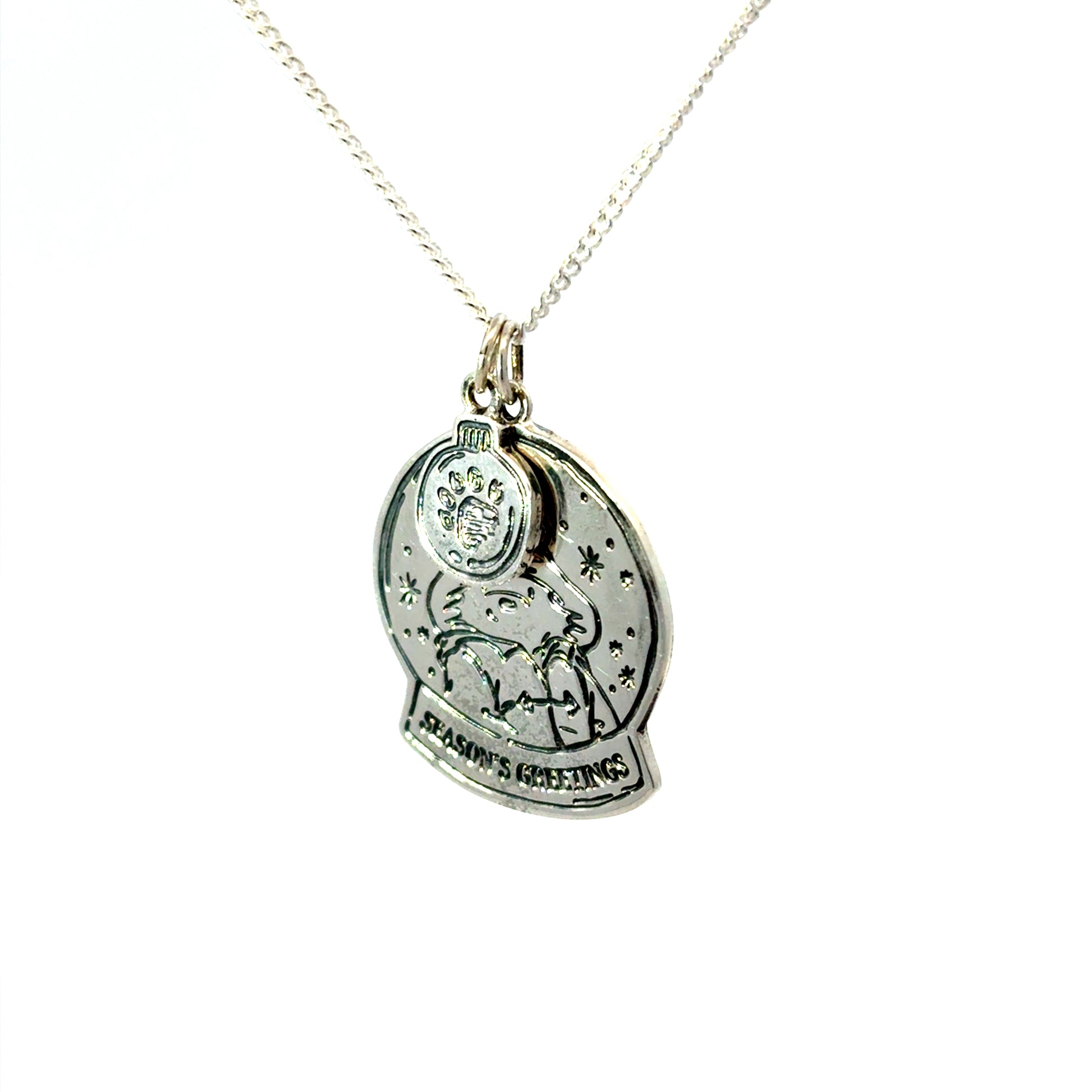 Licensed To Charm Paddington Christmas snowglobe necklace in sterling silver side view