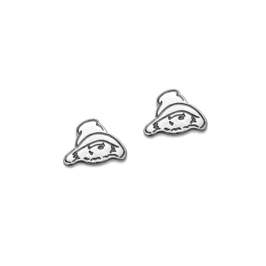 Licensed To Charm Paddington Head Stud Earrings in sterling silver, pair front view, handmade in UK
