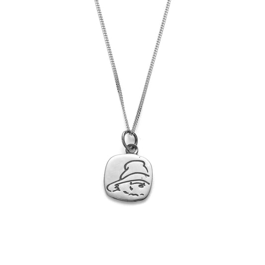 Licensed To Charm Paddington Square Pendant Necklace in sterling silver, front on chain, handmade in UK