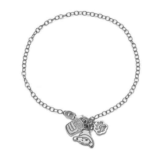 Licensed To Charm Paddington Triple Charm Bracelet in sterling silver on belcher chain, handmade in UK