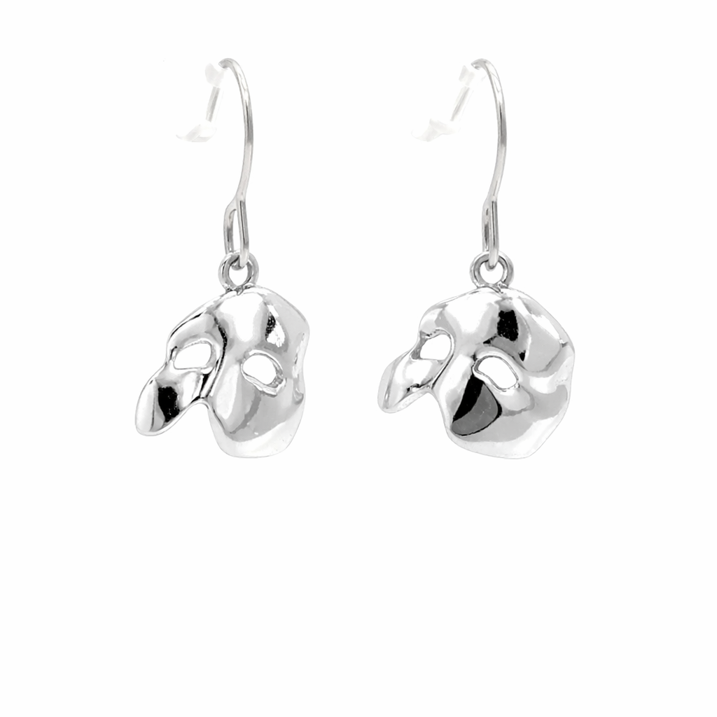 Licensed To Charm Phantom of the Opera mask drop earrings in sterling silver, officially licensed Andrew Lloyd Webber theatre jewellery