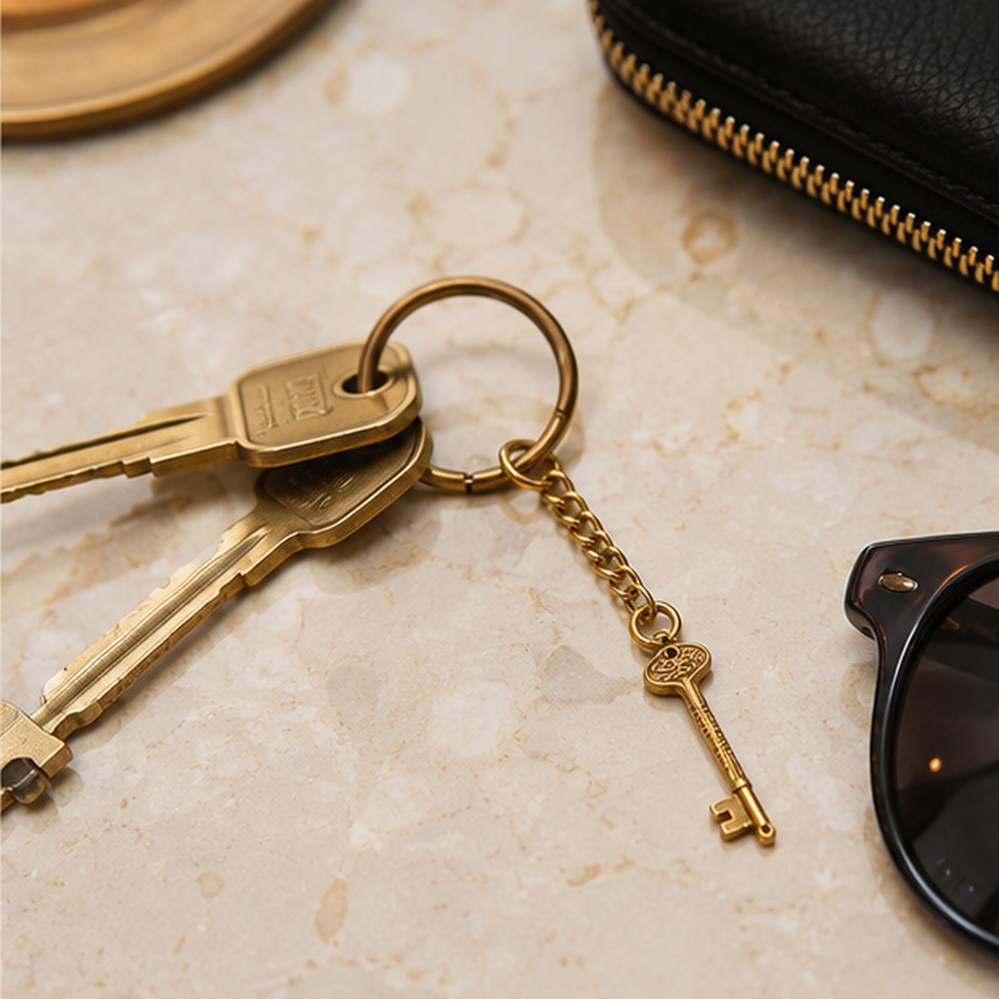 Small Phantom of the Opera brass key charm styled with a set of house keys
