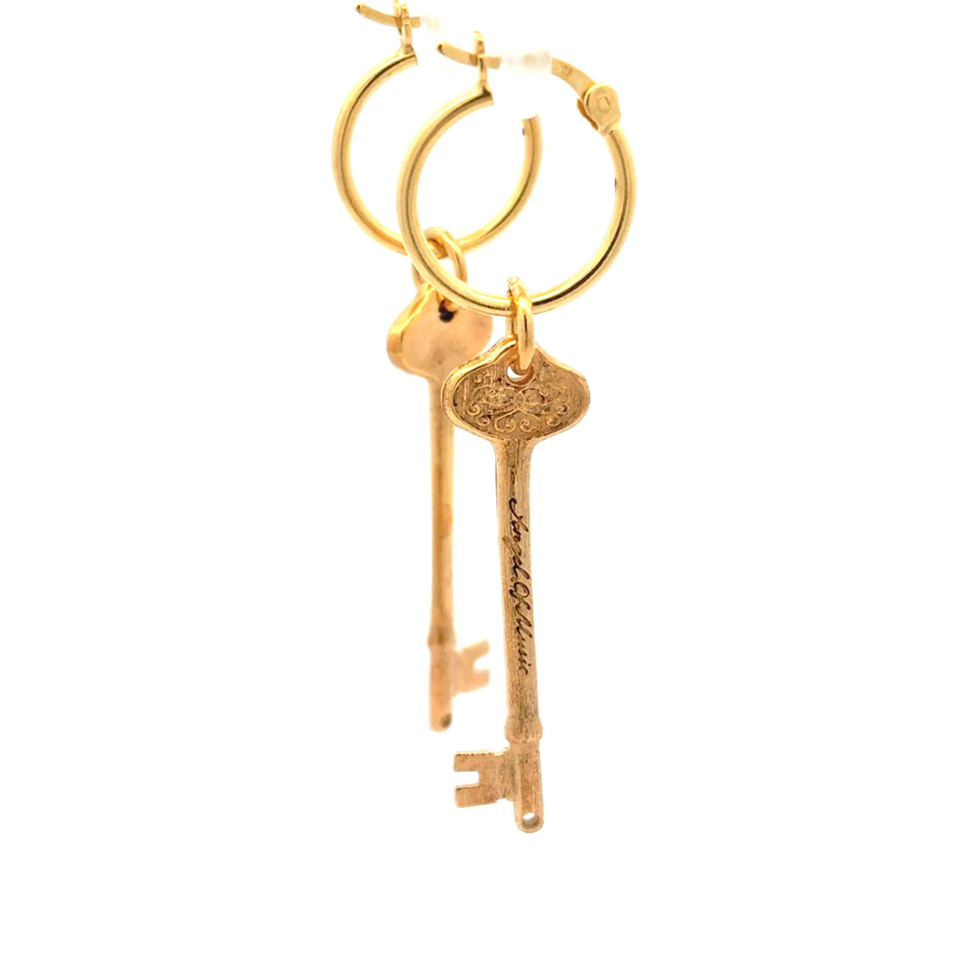 Licensed To Charm Phantom of the Opera key hoop earrings in gold plate front view
