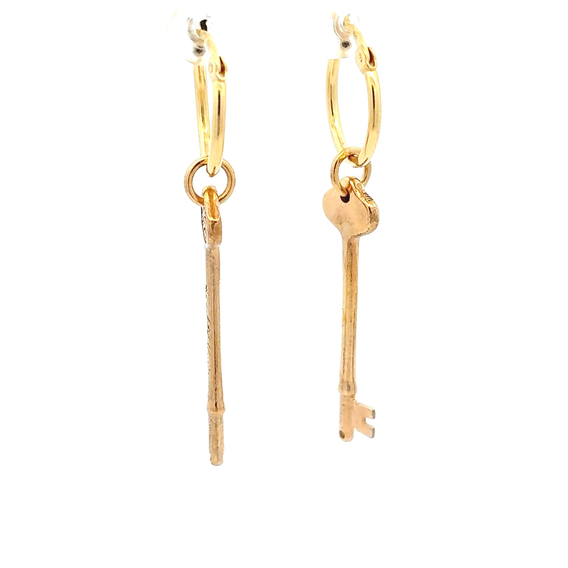 Licensed To Charm Phantom of the Opera key hoop earrings in gold plate close up side view