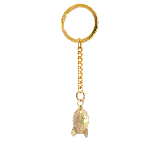 Licensed To Charm Wallace & Gromit Rocket brass bag charm with a rounded body, circular windows and fins