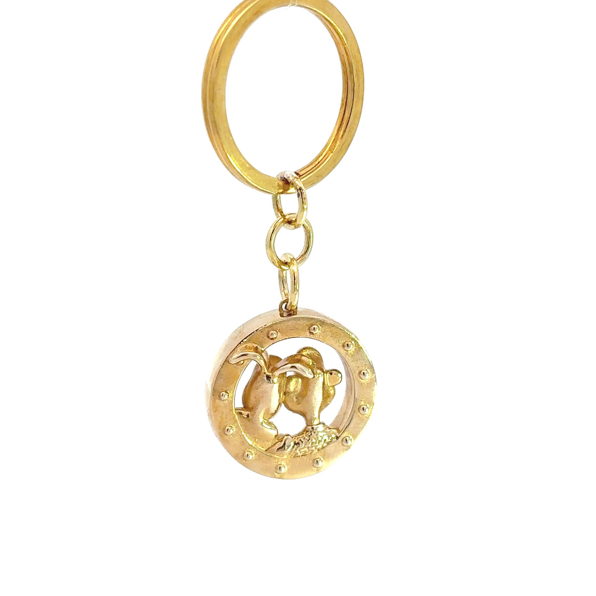 Licensed To Charm Wallace & Gromit rocket porthole brass keyring showing the reverse and round split ring
