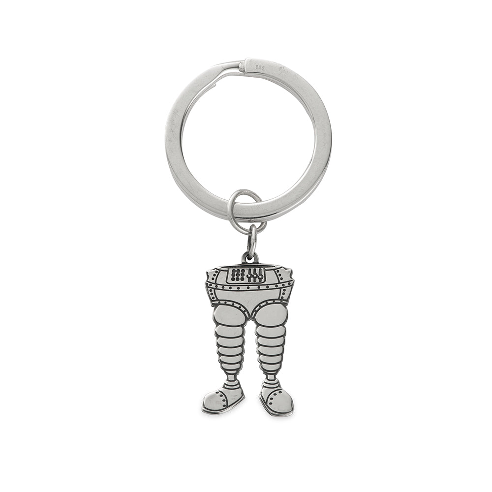 Licensed to Charm Wallace & Gromit Wrong Trousers sterling silver keyring on a white background