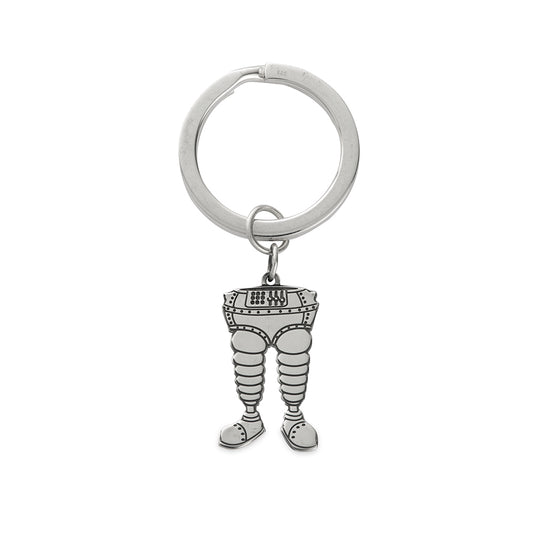 Licensed to Charm Wallace & Gromit Wrong Trousers sterling silver keyring on a white background