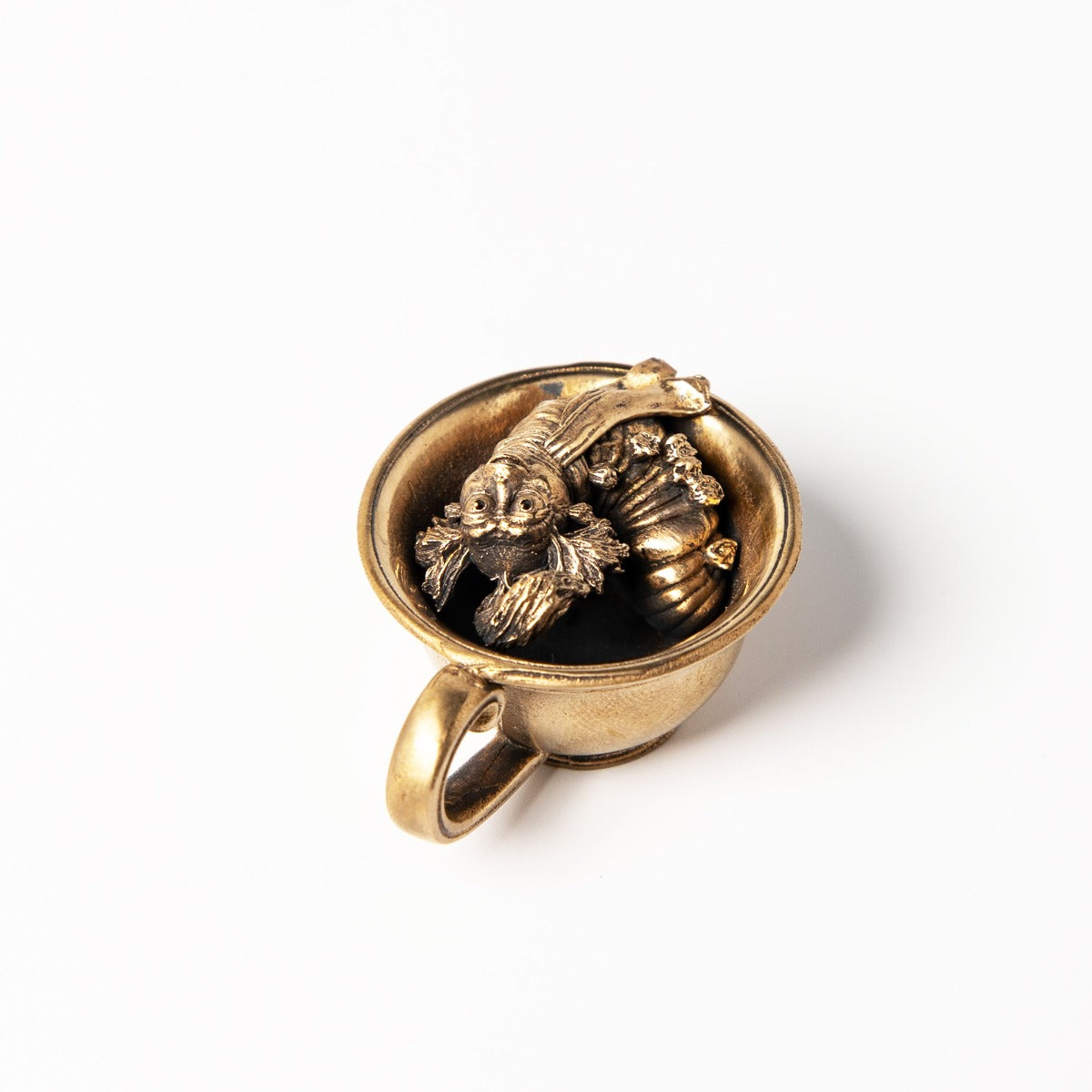 Licensed To Charm Handmade Labyrinth Worm in a Cup Bronze Miniature – Close-Up Detail