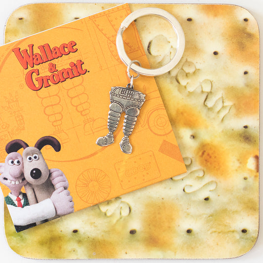Licensed to Charm Wrong Trousers silver keyring styled with cheese and Wallace & Gromit props