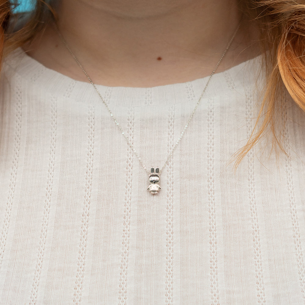 Handcrafted Miffy Body Charm Necklace in sterling silver, showcasing Miffy’s playful spirit. Perfect for Miffy lovers and Year of the Rabbit celebrations