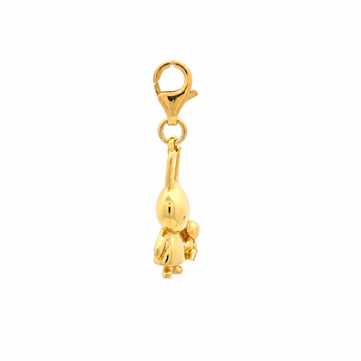 Alternative side view of the Miffy Holding Teddy charm in 18ct gold vermeil, showing the charm's profile and lobster clasp.