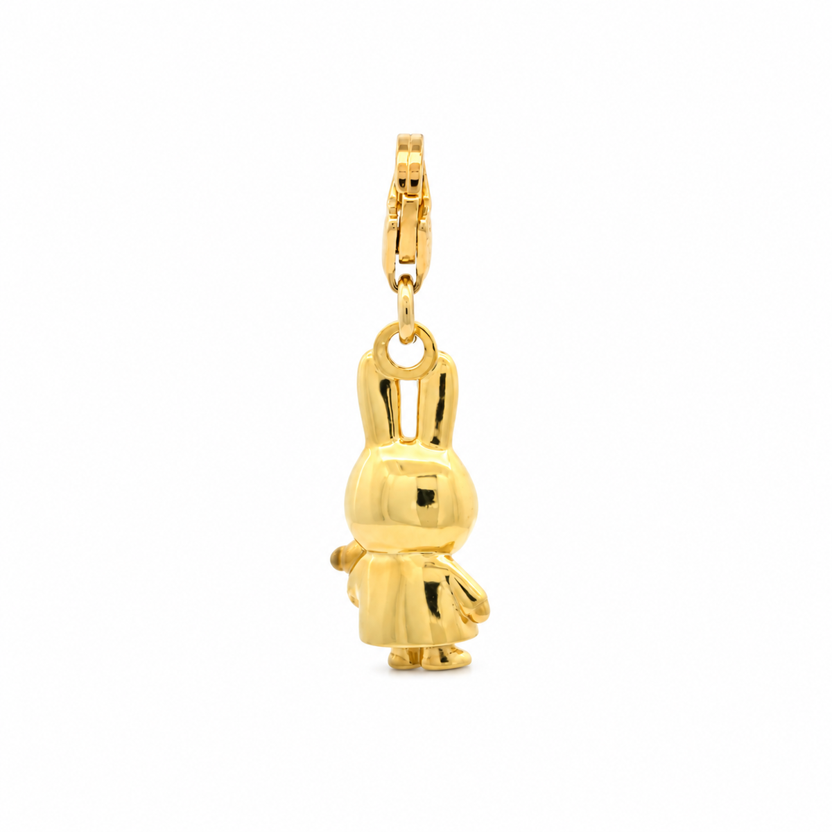 Full-length back view of the gold vermeil Miffy Holding Teddy clip-on charm showing the miniature Miffy figure holding her teddy bear.