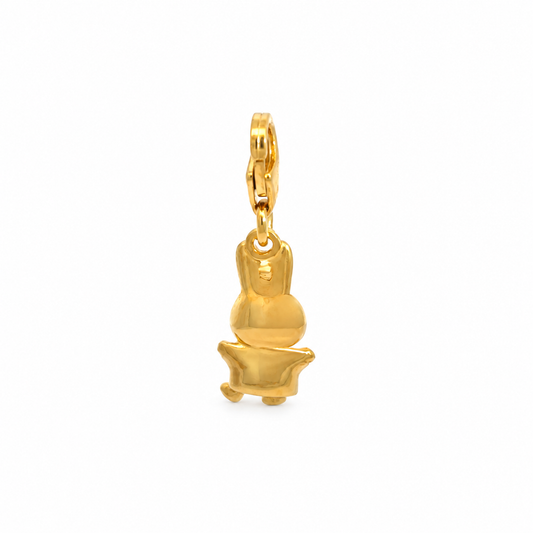 Front view of the gold vermeil Miffy Jumping Charm showing her signature long ears, playful jumping pose and tiny feet.