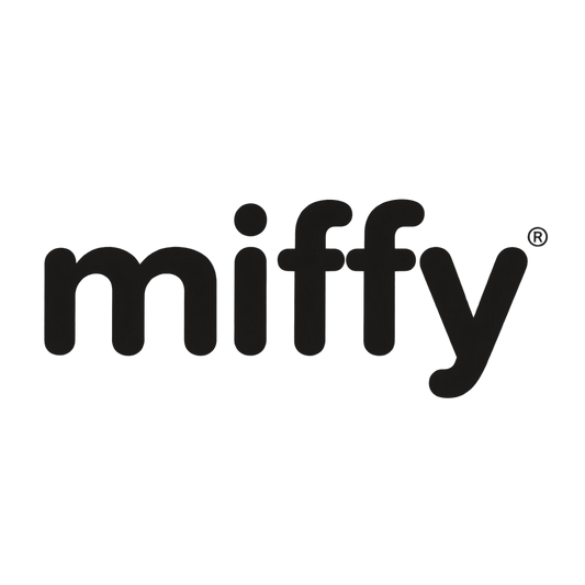 The Miffy brand logo in black lowercase rounded letters with a registered mark symbol, centered on a plain white background.
