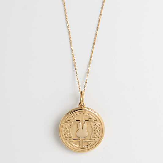 Handcrafted Miffy New Year Medallion Necklace in gold vermeil, showcasing Miffy’s playful spirit and symbolic charm. A perfect keepsake or gift.